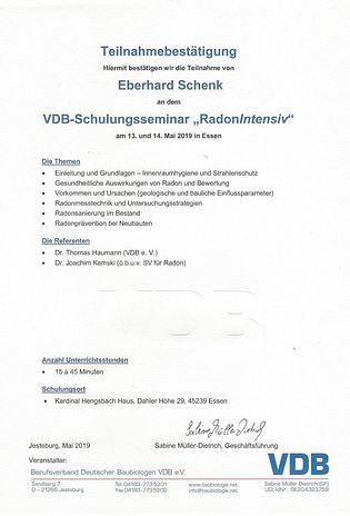 VDB-Schulungsseminar "Radon-Intensiv" VDB-Schulungsseminar "Radon-Intensiv"